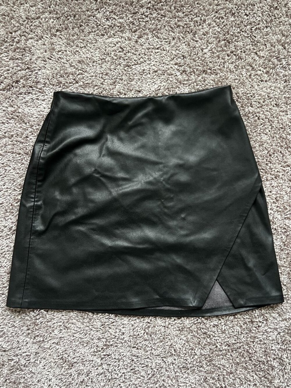 Lindex women's black fake leather mini skirt with slit